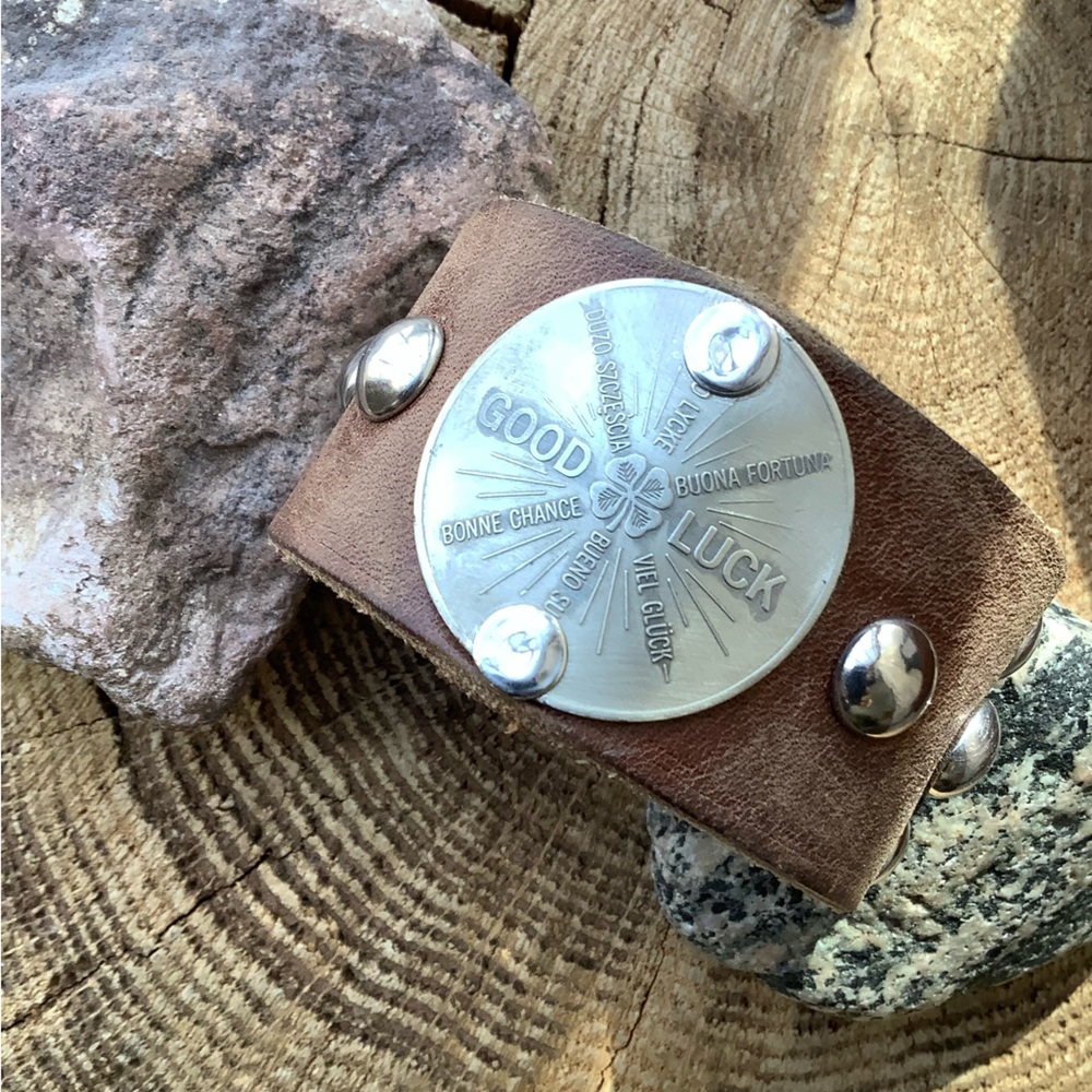 Leather cuff , luck theme,up to 6 3/4” wrist